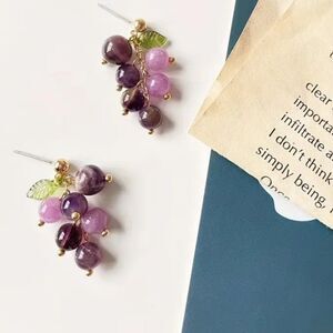 🍇🆕🍃Boho Purple Grape Design Crystal Decor Dangle Earrings 🍇
